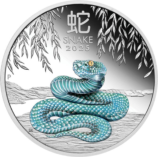 Australia Lunar III Snake 1oz Silbver coin 2025 coloured - Proof margin scheme