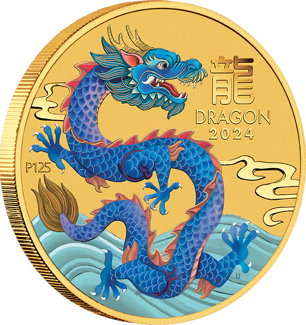 Lunar III Dragon 1/10oz Gold Coin 2024 coloured