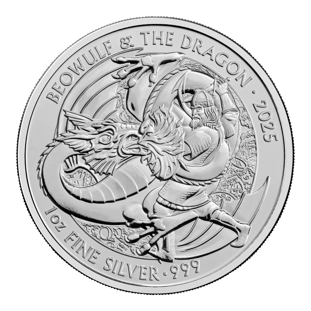 Myths and Legends "Beowulf and Dragon" 1oz Silver Coin 2025 margin scheme