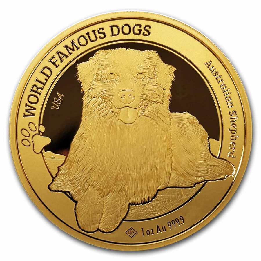 World Famous Dogs Australian Shepherd 1oz Gold Coin 2024