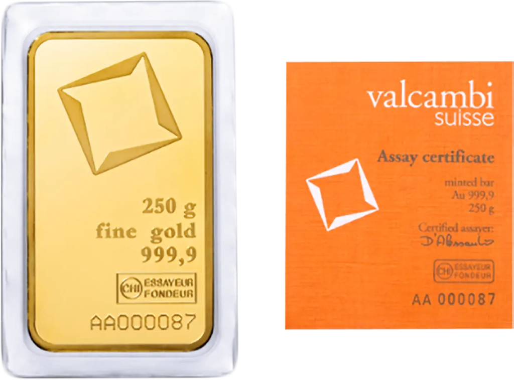 250 Grams Gold Bar | Valcambi - minted 