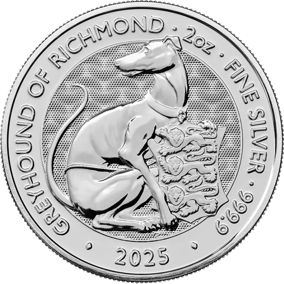 Tudor Beasts Greyhound 2oz Silver Coin 2025 | margin scheme