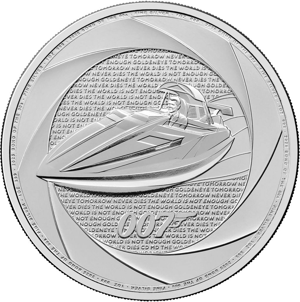 James Bond Six Decades of 007 - Bond of the 90s "Q-Branch Speedboat"- 1oz Silber Coin 2025 | margin scheme