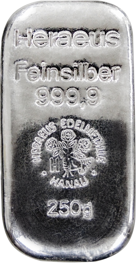 250 gram Silver Bar | Heraeus - cast