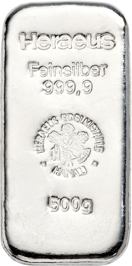 500g Silver Bar | Heraeus - cast