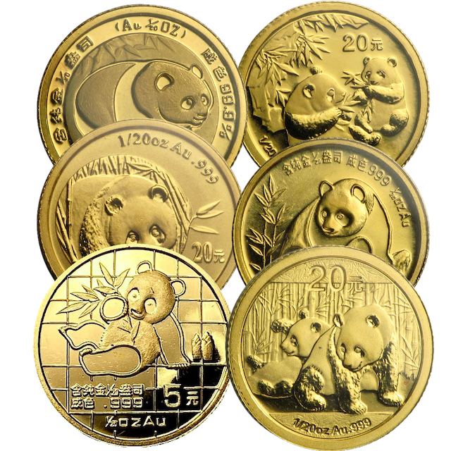 China Panda, 1/20oz Gold, mixed years