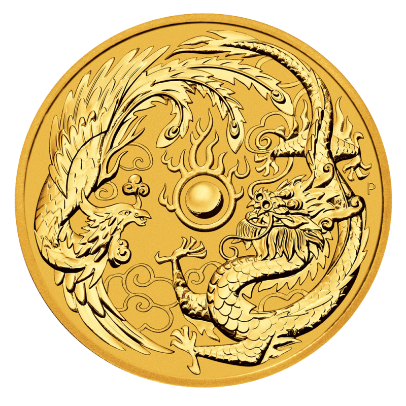 Australian &quot;Chinese Myths &amp; Legends&quot; Dragon and Phoenix 1oz Gold Coin 2018