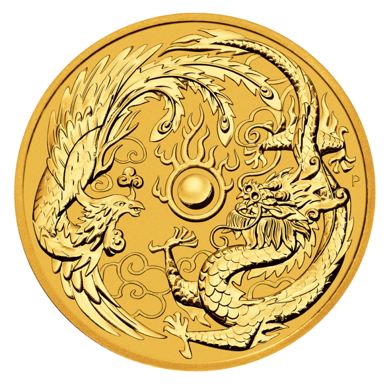 Australian "Chinese Myths & Legends" Dragon and Phoenix 1oz Gold Coin 2018