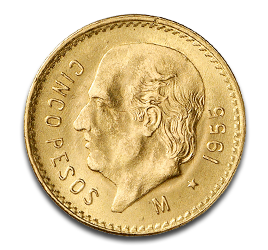 [11204] 5 Mexican Peso Hidalgo Gold Coin | 1905-1955