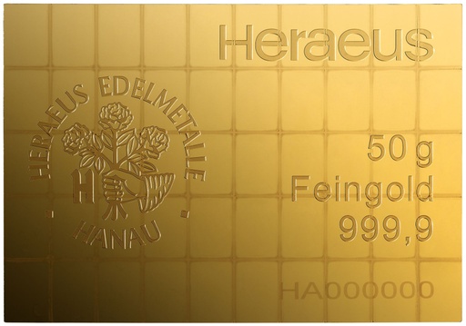 [30095] 50 x 1g Gold CombiBar Heraeus with Certificate