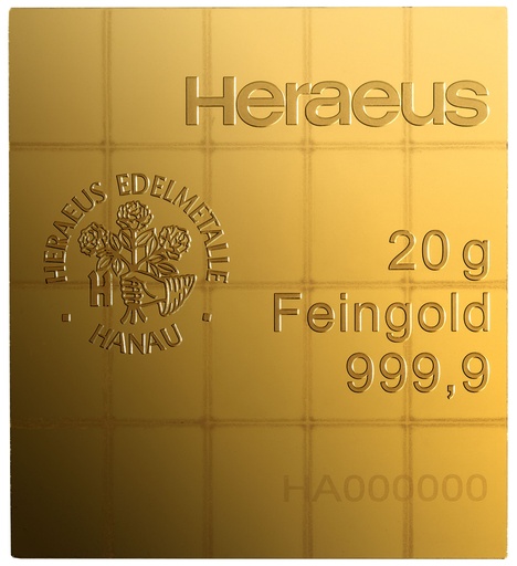 [30093] 20 x 1g Gold CombiBar Heraeus with Certificate