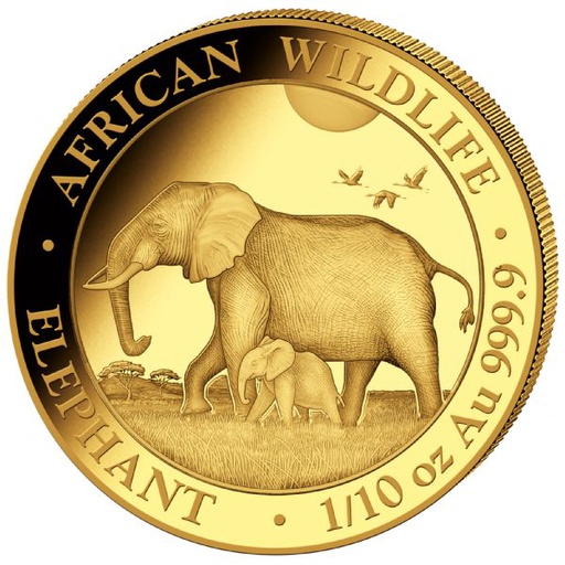 [13116] Somalia Elephant 1/10oz Gold Coin 2022
