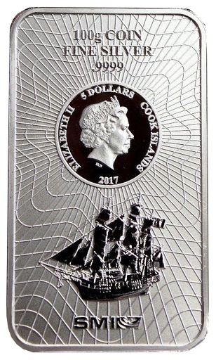 [22616] 100g  Silver Coin Bar Cook Island - margin scheme