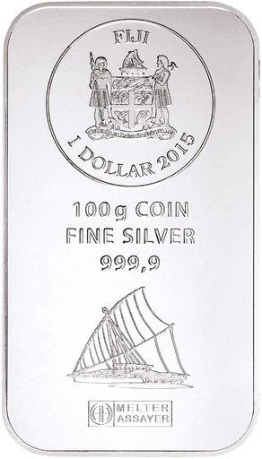 [22618] 100 Grams Silver Coinbar Fiji margin scheme