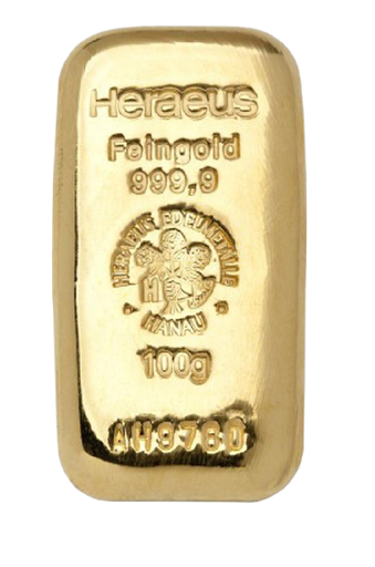 [30011] 100 g Gold Bar Heraeus with Certificate casted